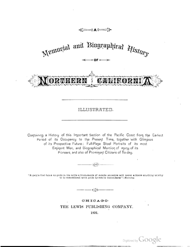A Memorial and Biographical History of Northern California (1891)