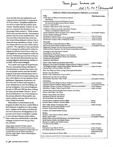 California\'s Federal Unacknowledgement Petitioners (as of 1999)