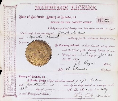 Click to see DR 6 A-22 of Marriage Certificates (DR 6 A)