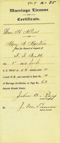 Click to see DR 6 A-35 of Marriage Certificates (DR 6 A)