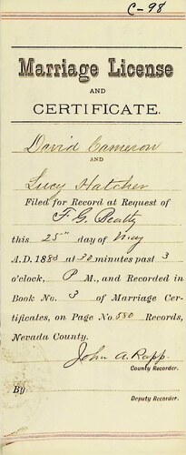 Click to see DR 6 C-98 of Marriage Certificates (DR 6 C)