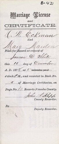 Click to see DR 6 E-42 of Marriage Certificates (DR 6 E)