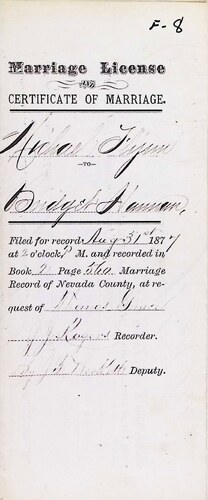 Click to see DR 6 F-8 of Marriage Certificates (DR 6 F)