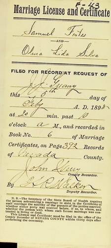 Click to see DR 6 F-43 of Marriage Certificates (DR 6 F)