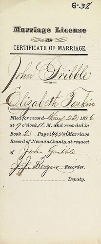 Click to see DR 6 G-38 of Marriage Certificates (DR 6 G)