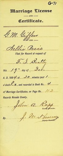 Click to see DR 6 G-71 of Marriage Certificates (DR 6 G)