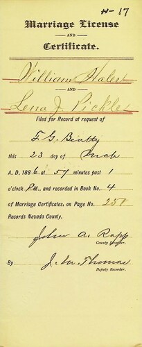 Click to see DR 6 H-17 of Marriage Certificates (DR 6 H)