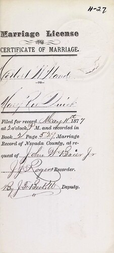 Click to see DR 6 H-27 of Marriage Certificates (DR 6 H)