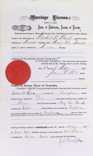 Click to see DR 6 H-27 of Marriage Certificates (DR 6 H)