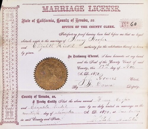 Click to see DR 6 H-60 of Marriage Certificates (DR 6 H)
