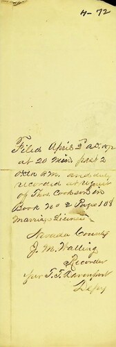 Click to see DR 6 H-72 of Marriage Certificates (DR 6 H)