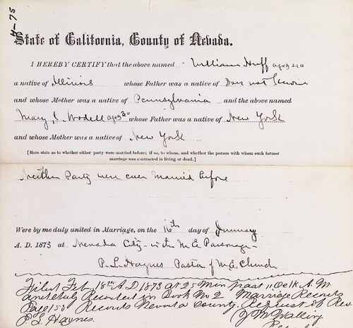 Click to see DR 6 H-75 of Marriage Certificates (DR 6 H)