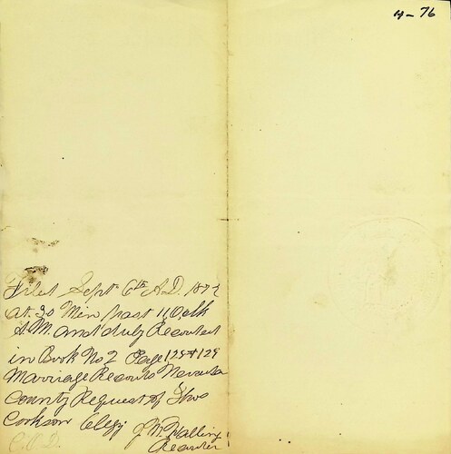 Click to see DR 6 H-76 of Marriage Certificates (DR 6 H)