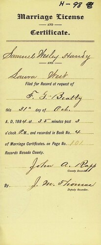 Click to see DR 6 H-98 of Marriage Certificates (DR 6 H)
