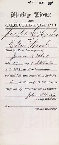 Click to see DR 6 H-105 of Marriage Certificates (DR 6 H)