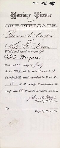 Click to see DR 6 H-106 of Marriage Certificates (DR 6 H)