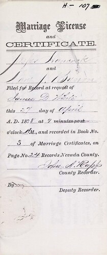 Click to see DR 6 H-107 of Marriage Certificates (DR 6 H)