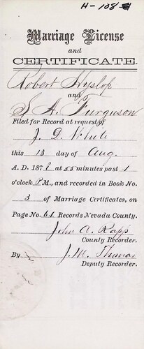 Click to see DR 6 H-108 of Marriage Certificates (DR 6 H)