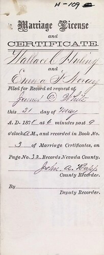 Click to see DR 6 H-109 of Marriage Certificates (DR 6 H)