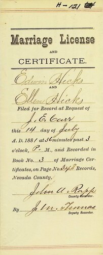 Click to see DR 6 H-121 of Marriage Certificates (DR 6 H)