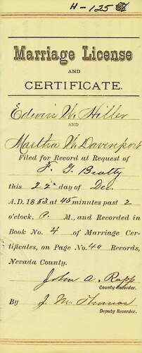 Click to see DR 6 H-125 of Marriage Certificates (DR 6 H)