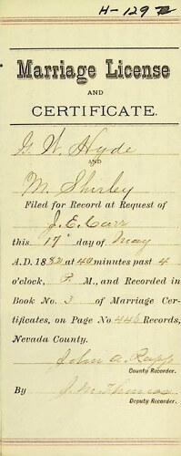 Click to see DR 6 H-129 of Marriage Certificates (DR 6 H)