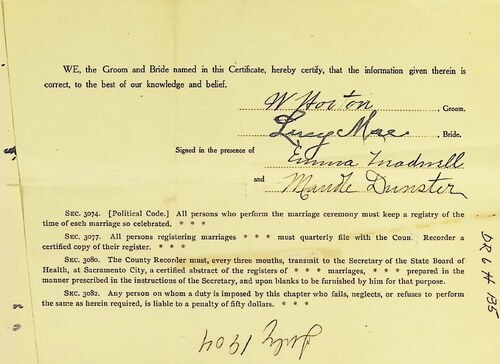 Click to see DR 6 H-135 of Marriage Certificates (DR 6 H)