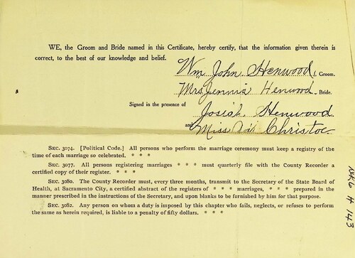 Click to see DR 6 H-143 of Marriage Certificates (DR 6 H)