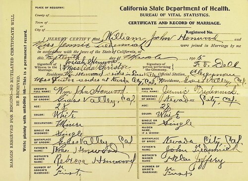 Click to see DR 6 H-143 of Marriage Certificates (DR 6 H)
