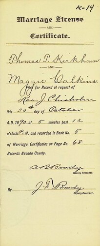 Click to see DR 6 K-14 of Marriage Certificates (DR 6 K)