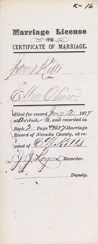 Click to see DR 6 K-16 of Marriage Certificates (DR 6 K)