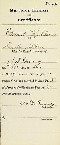 Click to see DR 6 K-20 of Marriage Certificates (DR 6 K)