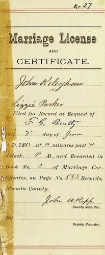 Click to see DR 6 K-27 of Marriage Certificates (DR 6 K)