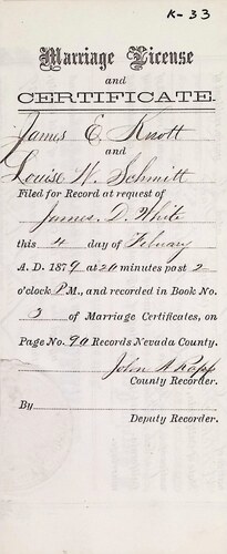 Click to see DR 6 K-33 of Marriage Certificates (DR 6 K)