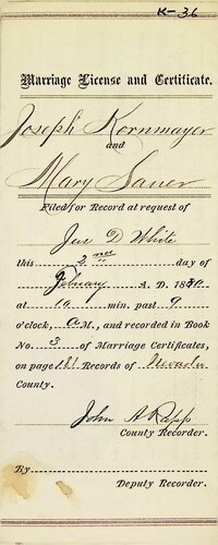 Click to see DR 6 K-36 of Marriage Certificates (DR 6 K)