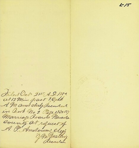 Click to see DR 6 L-15 of Marriage Certificates (DR 6 L)