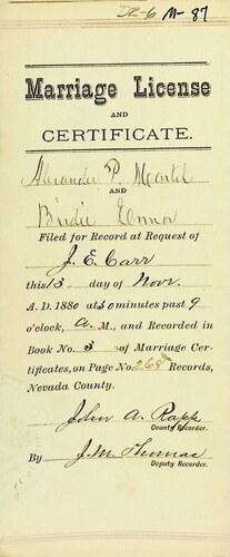 Click to see DR 6 M-87 of Marriage Certificates (DR 6 M)
