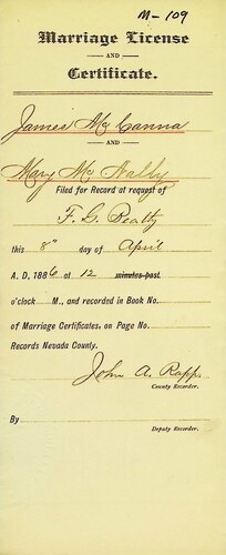 Click to see DR 6 M-109 of Marriage Certificates (DR 6 M)