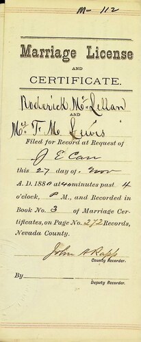 Click to see DR 6 M-112 of Marriage Certificates (DR 6 M)