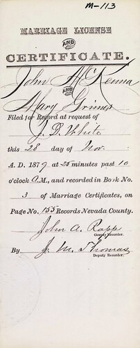 Click to see DR 6 M-113 of Marriage Certificates (DR 6 M)