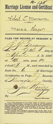 Click to see DR 6 M-128 of Marriage Certificates (DR 6 M)