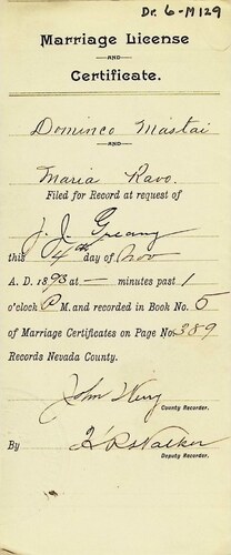 Click to see DR 6 M-129 of Marriage Certificates (DR 6 M)