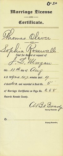 Click to see DR 6 O-20 of Marriage Certificates (DR 6 O)