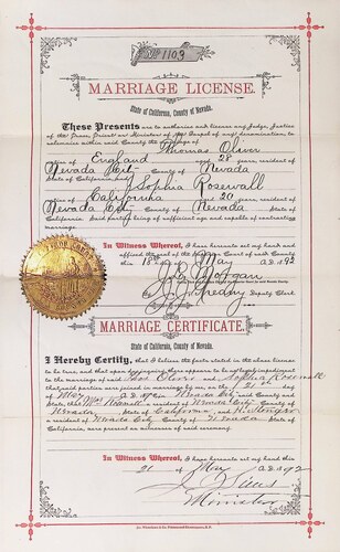 Click to see DR 6 O-20 of Marriage Certificates (DR 6 O)