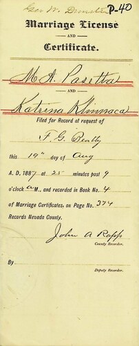 Click to see DR 6 P-40 of Marriage Certificates (DR 6 P)