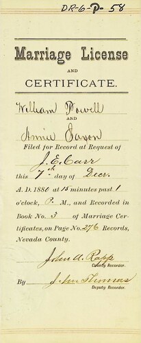 Click to see DR 6 P-58 of Marriage Certificates (DR 6 P)