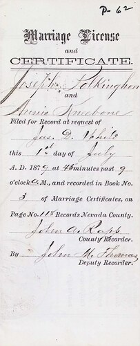 Click to see DR 6 P-62 of Marriage Certificates (DR 6 P)
