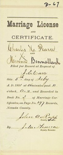 Click to see DR 6 P-67 of Marriage Certificates (DR 6 P)