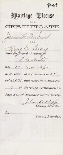 Click to see DR 6 P-69 of Marriage Certificates (DR 6 P)