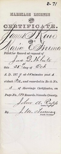 Click to see DR 6 R-71 of Marriage Certificates (DR 6 R)